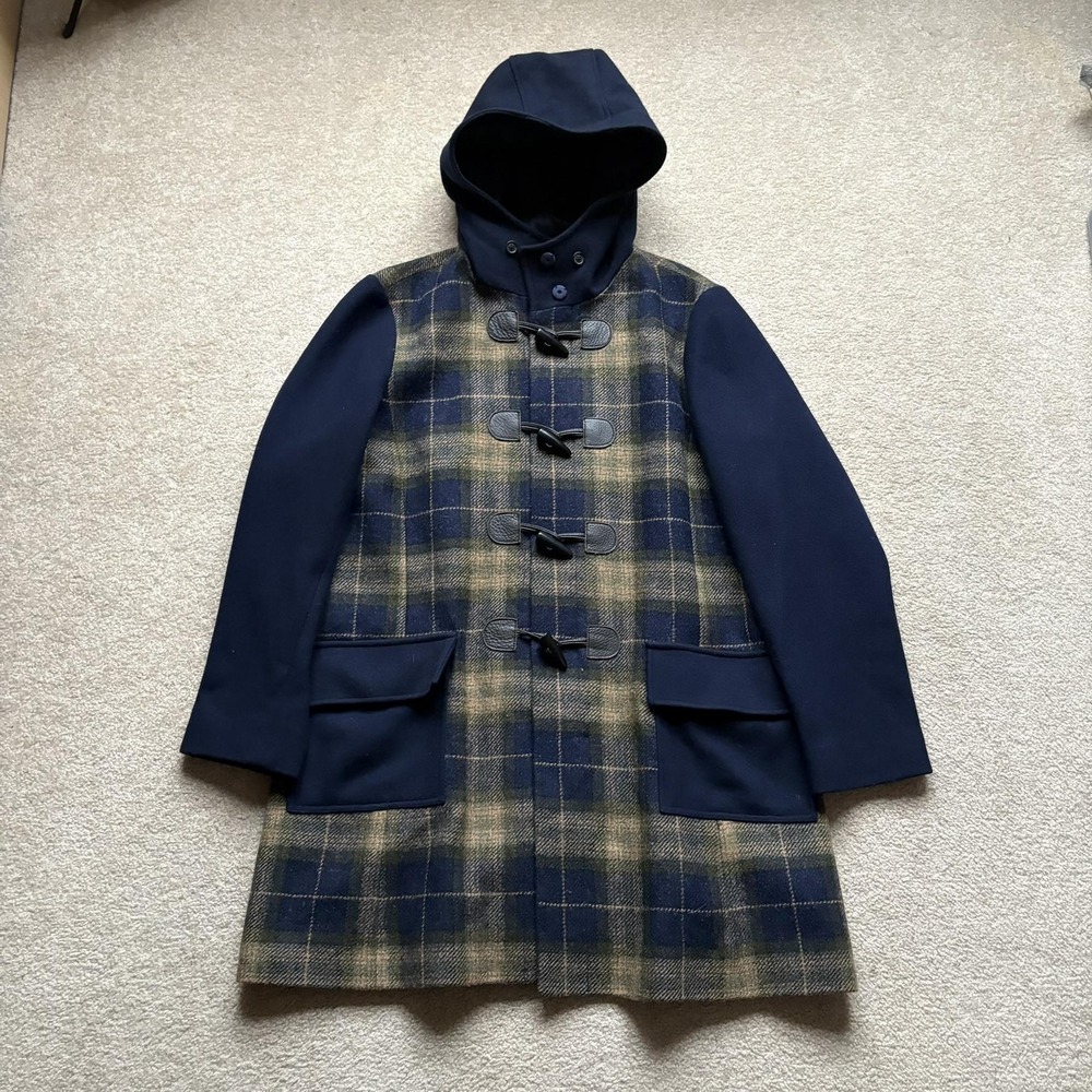 Brooks Brothers Red Fleece Duffle Coat Womens 14 Navy Plaid Wool Toggle Hooded